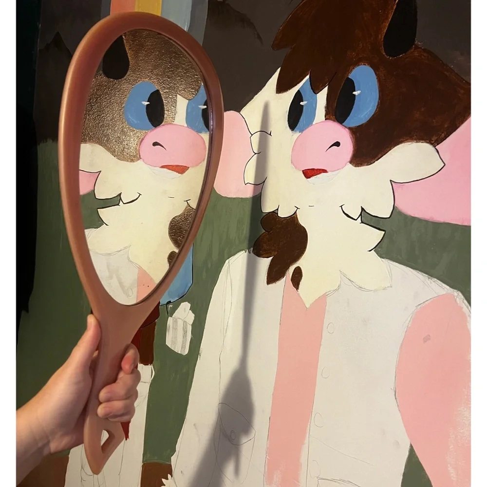 vintage large handheld mirror